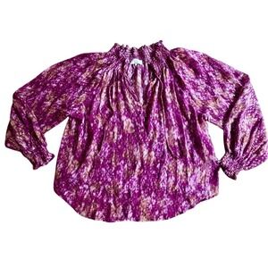 7 FOR ALL MANKIND Silk & Metallic Thread Long Sleeve Sheer Blouse Boho Top SMALL